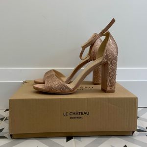 Le Chateau Rose Gold Rhinestone Block Heel Sandals